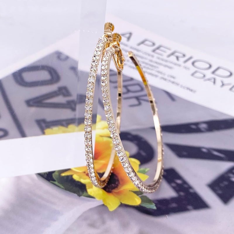 LAXPICOL Fashion Sparkly Austrian Circle Hoop Earrings Clip On Earrings For Women No Piercing Earrrings - Image 4